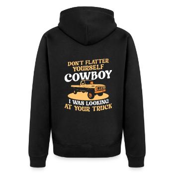 cowboy i was looking at your truck - Unisex Premium Bio Zip Hoodie - Schwarz - Hinten - Nico (187cm)