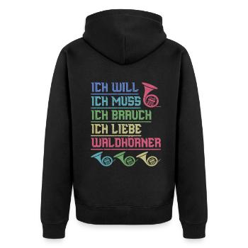 Waldhorn Waldhornspieler Hornist - Unisex Premium Bio Zip Hoodie - Schwarz - Hinten - Nico (187cm)