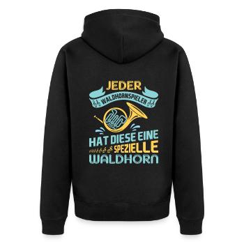 Waldhorn Waldhornspieler Hornist - Unisex Premium Bio Zip Hoodie - Schwarz - Hinten - Nico (187cm)