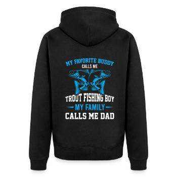 Trout Fishing Dad - Unisex Premium Bio Zip Hoodie - Schwarz - Hinten - Nico (187cm)