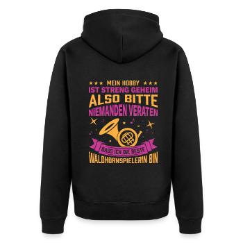 Waldhorn Waldhornspieler Hornist - Unisex Premium Bio Zip Hoodie - Schwarz - Hinten - Nico (187cm)