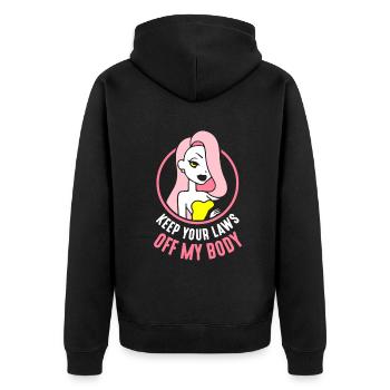 Keep your laws off my body - Unisex Premium Bio Zip Hoodie - Schwarz - Hinten - Nico (187cm)
