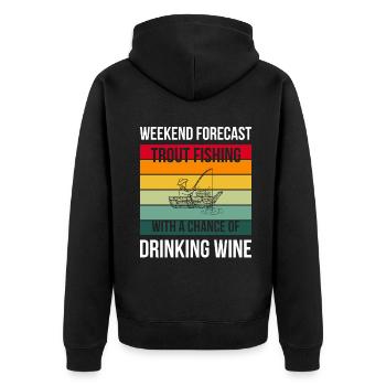 Trout Fishing with a chance of drinking wine - Unisex Premium Bio Zip Hoodie - Schwarz - Hinten - Nico (187cm)
