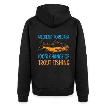 Weekend forecast chance of Trout Fishing - Unisex Premium Bio Zip Hoodie - Schwarz - Hinten - Nico (187cm)