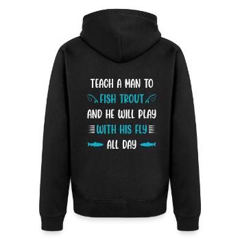 Teach a man to fish trout - Unisex Premium Bio Zip Hoodie - Schwarz - Hinten - Nico (187cm)