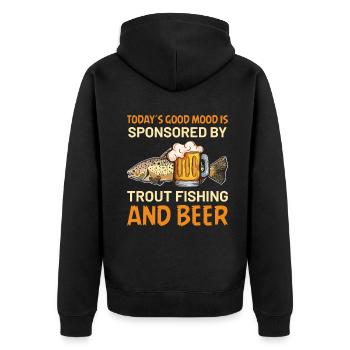 sponsored by Trout Fishing and beer - Unisex Premium Bio Zip Hoodie - Schwarz - Hinten - Nico (187cm)