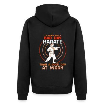 Karate than a good day at work - Unisex Premium Bio Zip Hoodie - Schwarz - Hinten - Nico (187cm)