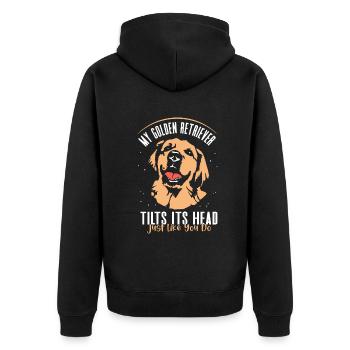 My Golden retriever Tilts - Unisex Premium Bio Zip Hoodie - Schwarz - Hinten - Nico (187cm)