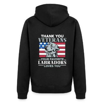 Thank you Veterans Labradors - Unisex Premium Bio Zip Hoodie - Schwarz - Hinten - Nico (187cm)
