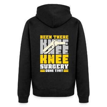 Been there Knee Surgery done that - Unisex Premium Bio Zip Hoodie - Schwarz - Hinten - Nico (187cm)