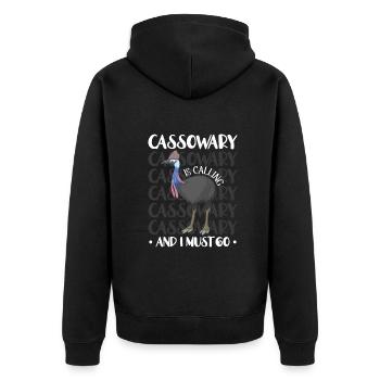 Cassowary Is Calling And I Must Go - Unisex Premium Bio Zip Hoodie - Schwarz - Hinten - Nico (187cm)