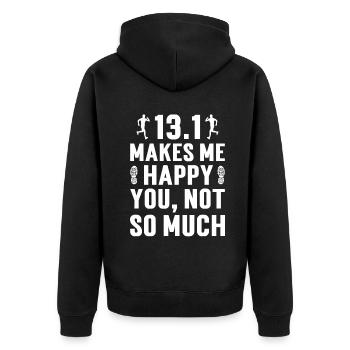 13.1 makes me happy Half Marathon - Unisex Premium Bio Zip Hoodie - Schwarz - Hinten - Nico (187cm)