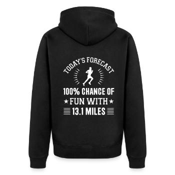 chance of fun with 13.1 miles - Unisex Premium Bio Zip Hoodie - Schwarz - Hinten - Nico (187cm)