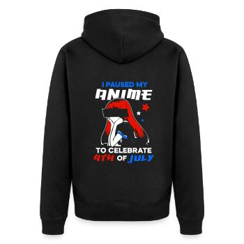 I paused my anime to celebrate 4th of july - Unisex Premium Bio Zip Hoodie - Schwarz - Hinten - Nico (187cm)