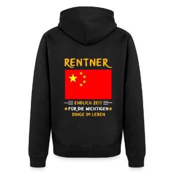 Rentner Rente Rentenbeginn China - Unisex Premium Bio Zip Hoodie - Schwarz - Hinten - Nico (187cm)