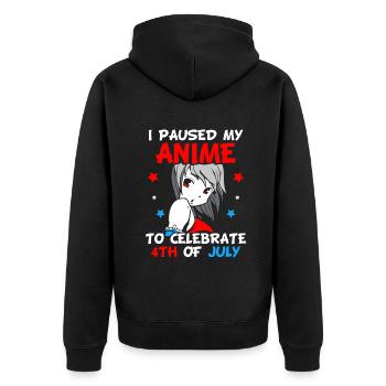 I paused my anime to celebrate 4th of july - Unisex Premium Bio Zip Hoodie - Schwarz - Hinten - Nico (187cm)