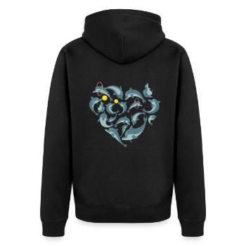 Herz Delfin - Unisex Premium Bio Zip Hoodie - Schwarz - Hinten - Nico (187cm)