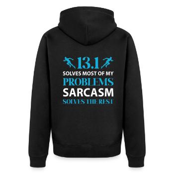 13.1 solves most of my problems Half Marathon - Unisex Premium Bio Zip Hoodie - Schwarz - Hinten - Nico (187cm)