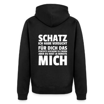 Schatz ich habe versucht dich das perfekt Geschenk - Unisex Premium Bio Zip Hoodie - Schwarz - Hinten - Nico (187cm)