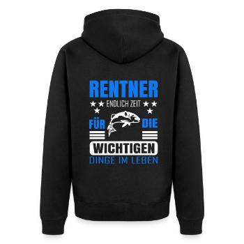 Rentner Rente Rentenbeginn Angler Angeln - Unisex Premium Bio Zip Hoodie - Schwarz - Hinten - Nico (187cm)