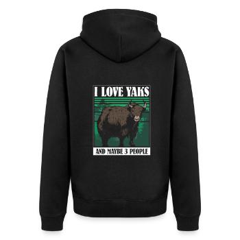 I love Yaks and maybe 3 people - Unisex Premium Bio Zip Hoodie - Schwarz - Hinten - Nico (187cm)