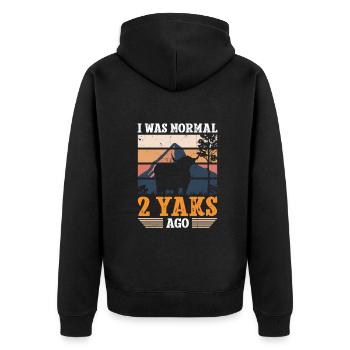 I was normal 2 Yaks ago - Unisex Premium Bio Zip Hoodie - Schwarz - Hinten - Nico (187cm)