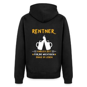 Rentner Rente Rentenbeginn Biertrinker Bier - Unisex Premium Bio Zip Hoodie - Schwarz - Hinten - Nico (187cm)