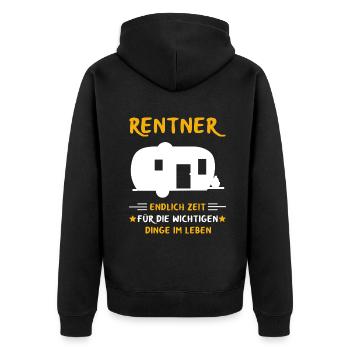 Rentner Rente Rentenbeginn Camping Camper - Unisex Premium Bio Zip Hoodie - Schwarz - Hinten - Nico (187cm)