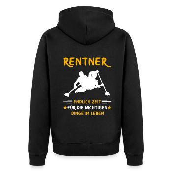 Rentner Rente Rentenbeginn Kanute Kanu - Unisex Premium Bio Zip Hoodie - Schwarz - Hinten - Nico (187cm)