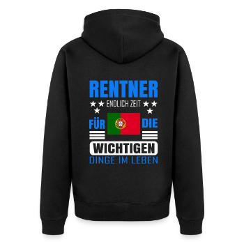 Rentner Rente Rentenbeginn Portugal - Unisex Premium Bio Zip Hoodie - Schwarz - Hinten - Nico (187cm)