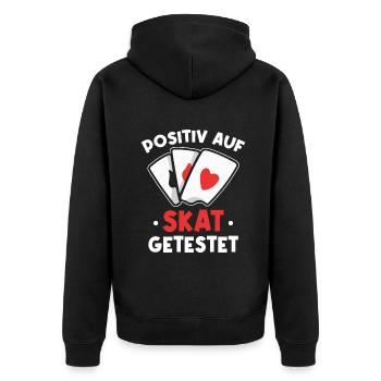 Positiv auf Skat getestet - Unisex Premium Bio Zip Hoodie - Schwarz - Hinten - Nico (187cm)
