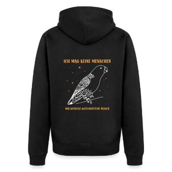 Ich mag keine Menschen Wellensittiche - Unisex Premium Bio Zip Hoodie - Schwarz - Hinten - Nico (187cm)