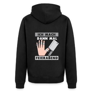 Ich mach dann mal feierabend Metzger Fleischer - Unisex Premium Bio Zip Hoodie - Schwarz - Hinten - Nico (187cm)