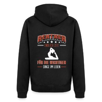 Rentner Rente Rentenbeginn Yoga - Unisex Premium Bio Zip Hoodie - Schwarz - Hinten - Nico (187cm)