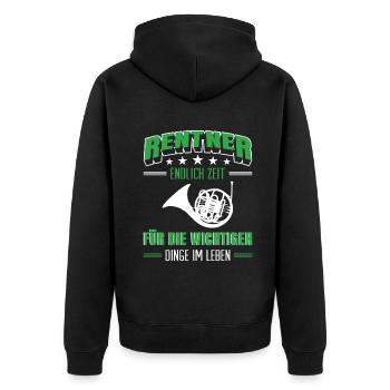 Rentner Rente Rentenbeginn Waldhorn - Unisex Premium Bio Zip Hoodie - Schwarz - Hinten - Nico (187cm)