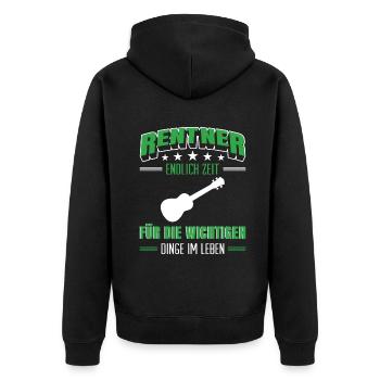 Rentner Rente Rentenbeginn Ukulele - Unisex Premium Bio Zip Hoodie - Schwarz - Hinten - Nico (187cm)