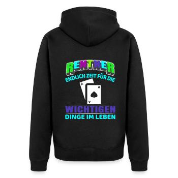 Rentner Rente Rentenbeginn Skat Doppelkopf Karten - Unisex Premium Bio Zip Hoodie - Schwarz - Hinten - Nico (187cm)