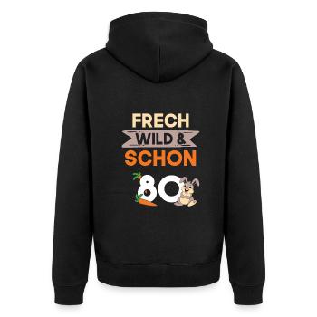 Geschenk 80 Jahre Geburtstag Hase Kaninchen - Unisex Premium Bio Zip Hoodie - Schwarz - Hinten - Nico (187cm)