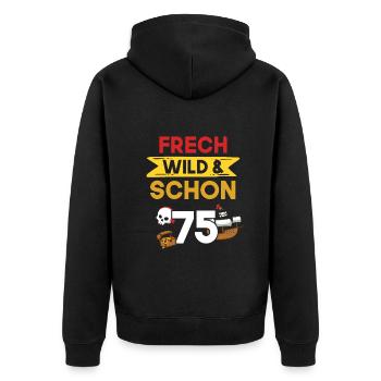 Geschenk 75 Jahre Geburtstag Pirat - Unisex Premium Bio Zip Hoodie - Schwarz - Hinten - Nico (187cm)