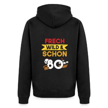 Geschenk 80 Jahre Geburtstag Pirat - Unisex Premium Bio Zip Hoodie - Schwarz - Hinten - Nico (187cm)