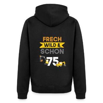 Geschenk 75 Jahre Geburtstag Bagger - Unisex Premium Bio Zip Hoodie - Schwarz - Hinten - Nico (187cm)