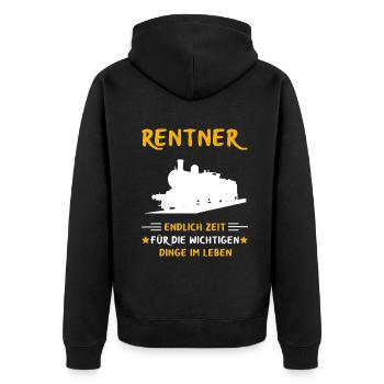 Rentner Rente Rentenbeginn Modeleisenbahn - Unisex Premium Bio Zip Hoodie - Schwarz - Hinten - Nico (187cm)