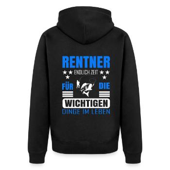 Rentner Rente Rentenbeginn Angeln Angler - Unisex Premium Bio Zip Hoodie - Schwarz - Hinten - Nico (187cm)