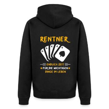 Rentner Rente Rentenbeginn Pokern Karten spielen - Unisex Premium Bio Zip Hoodie - Schwarz - Hinten - Nico (187cm)
