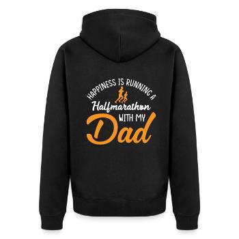 Happiness is running a halfmarathon with my dad - Unisex Premium Bio Zip Hoodie - Schwarz - Hinten - Nico (187cm)