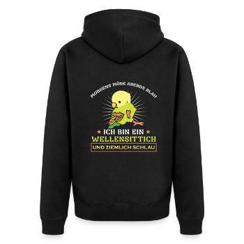 Morgens Müde Abends Blau ich bin ein Wellensittich - Unisex Premium Bio Zip Hoodie - Schwarz - Hinten - Nico (187cm)