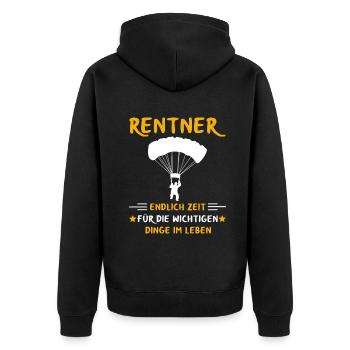 Rentner Rente Rentenbeginn Fallschirmspringen - Unisex Premium Bio Zip Hoodie - Schwarz - Hinten - Nico (187cm)