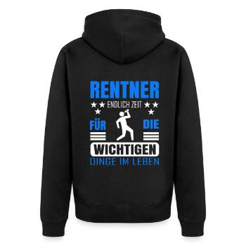 Rentner Rente Rentenbeginn Saufen Bier Alkohol - Unisex Premium Bio Zip Hoodie - Schwarz - Hinten - Nico (187cm)