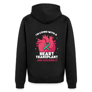 I'm Living With A heart Transplant And Rocking It - Unisex Premium Bio Zip Hoodie - Schwarz - Hinten - Nico (187cm)