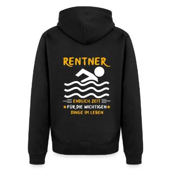 Rentner Rente Rentenbeginn Schwimmen Schwimmer - Unisex Premium Bio Zip Hoodie - Schwarz - Hinten - Nico (187cm)